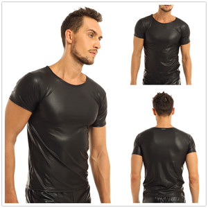 Sexy Men's Faux Leather Short Sleeve Muscle Tops Undershirt T-Shirts Clubwear | eBay