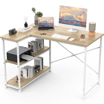 GUNJI Office Desk L Shaped Corner Desk Computer Desk Gaming Desk with Storage Shelves