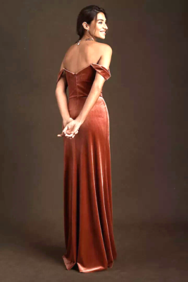 JENNY YOO EVENING DRESS 6 ISSA CINNAMON ROSE OFF SLEEVE VELVET BHLDN NWT  $330 | eBay