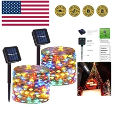 2 Pack Total 200 LED 66FT Solar Powered Copper Wire String Lights Outdoor, Wa...