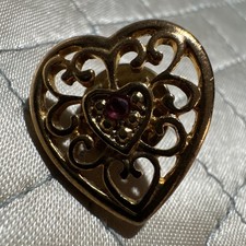Vintage Heart with Ruby Gold Tone Tac/ Pin Harriet Carter