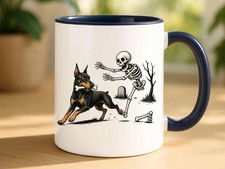 Doberman Coffee Mug Halloween Ceramic Skeleton Cup Funny Gift for Dog Lover