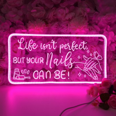 Planzo NAILS Neon Sign Nails Tech Spa Salon Studio 15.75'' X 8.27'', Pink 