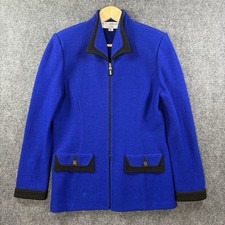 St. John Collection Milano Knit Blazer Jacket Women  s Size 6 Cobalt Blue Black