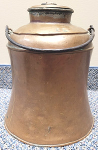 Vintage Small Milk Can Pail Bail Lid Handle Copper and Metal Flower Bucket  12+"