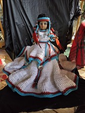 Vtg Indian Doll with Handmade Crochet Dress Beaded Details