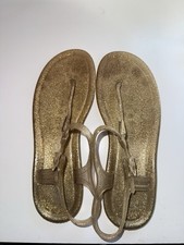 Jimmy Choo Gold Shimmer Rubber T Strap Sandals Size EU 39