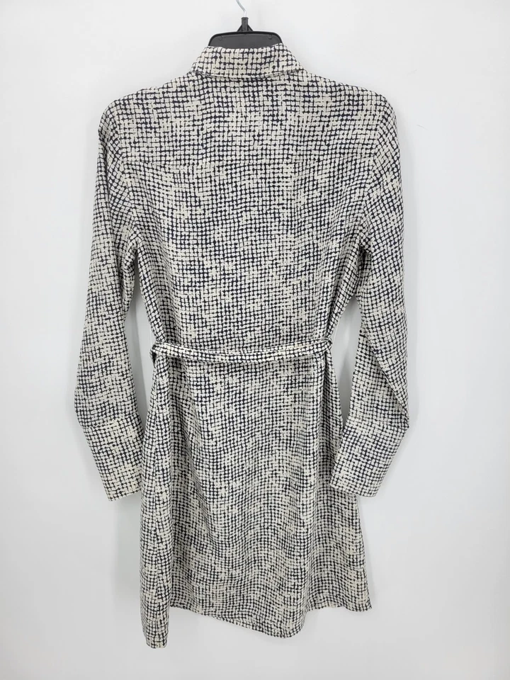 Vestido Martin and Osa Mujer 6 Negro Marfil Estampado Seda Manga Larga Cinturón Carrera Foto 2 de 4