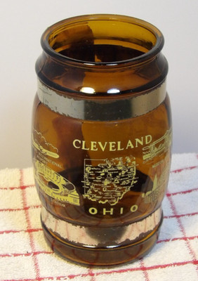 Cleveland Ohio Beer Mug Wood Handle - Siesta Ware Brown Glass