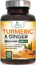 Turmeric Curcumin Supplement 2600mg - with Organic Ginger  Turmeric - BioPerine