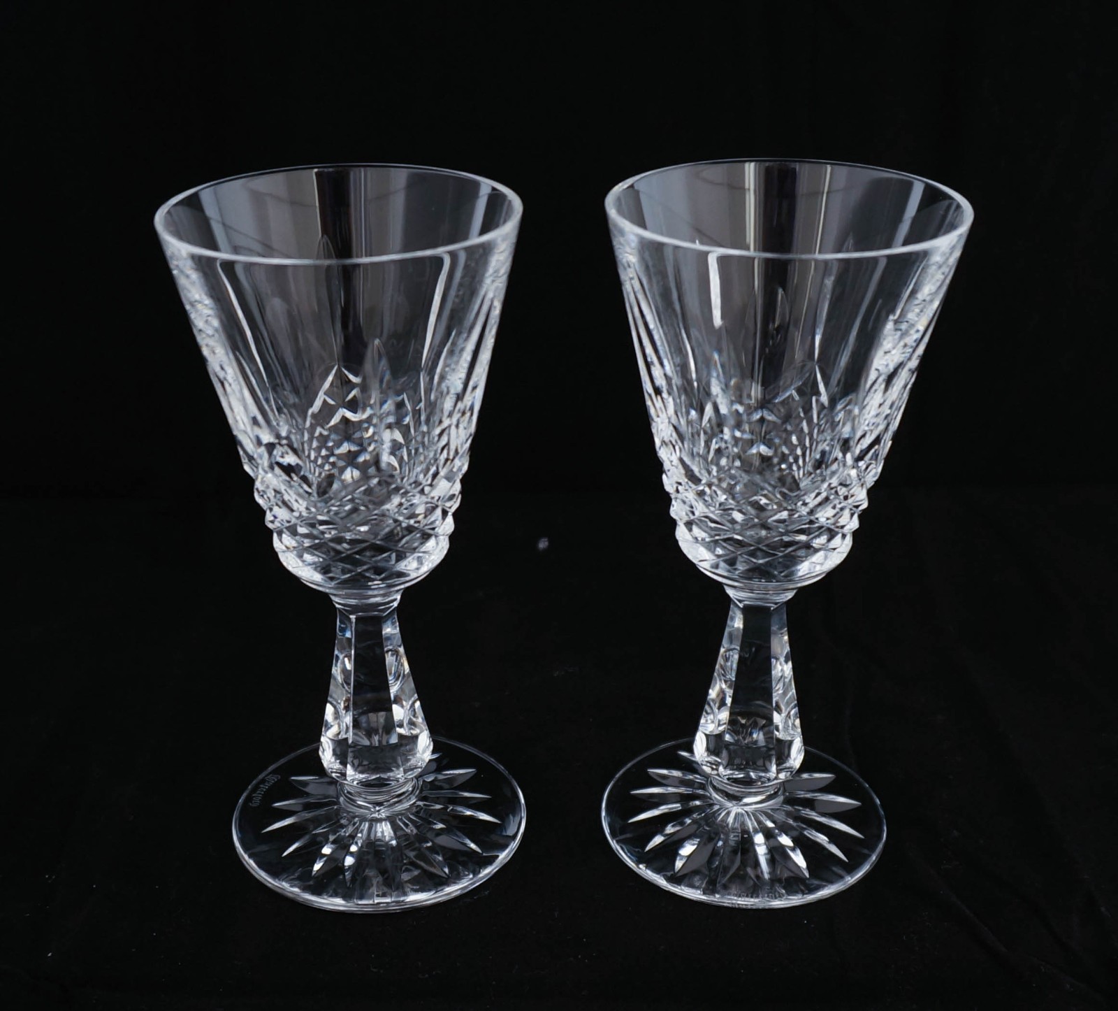 2 Waterford Cut Crystal Kenmare Claret Wine Goblets