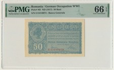 ROMANIA ROMANIA 50 BANI 1917 PMG 66 EPQ