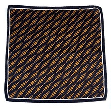 Modern Geometric Silk Pocket Square Curvy Lines Navy Blue White Hand Rolled Hem