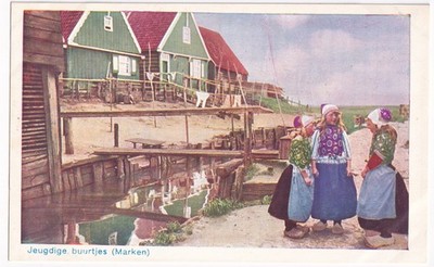 Vintage Marken Niederlande Postkarte D.B.M. 53 Kinder Trachtenkleid Holländisch