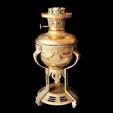 Petroleum Tischlampe massiv Messing antik origin. Fusco NL Traumteil 40cm 3,5kg