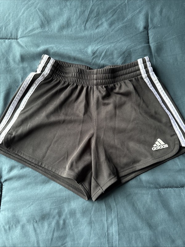 Black Adidas Shorts Girls White Pull On Athletic Stretch, Sz M 10/12  - EUC!