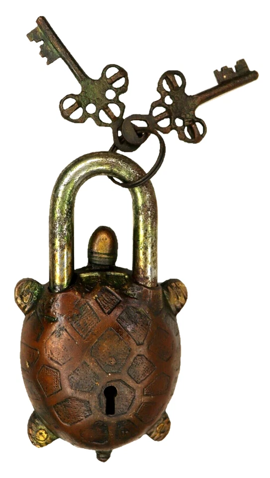 Candado estilo vintage hecho a mano latón marrón forma tortuga hogar oficina puerta cerradura Foto 2 de 4