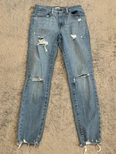 Levis 721 Jeans Womens 27 High Rise Skinny Light Wash Denim Distressed Stretch