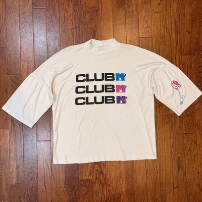 Vintage 1989 Club MTV Shirt Single Stitch 3/4 Sleeve Mock Neck Off White Boxy XL