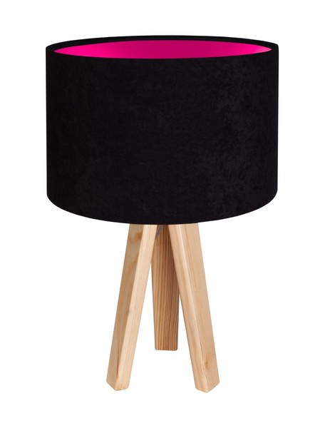 Dreibein Tischleuchte Jerry Stoff Holz Schwarz Pink 46Cm Hoch Nachttischlampe-image