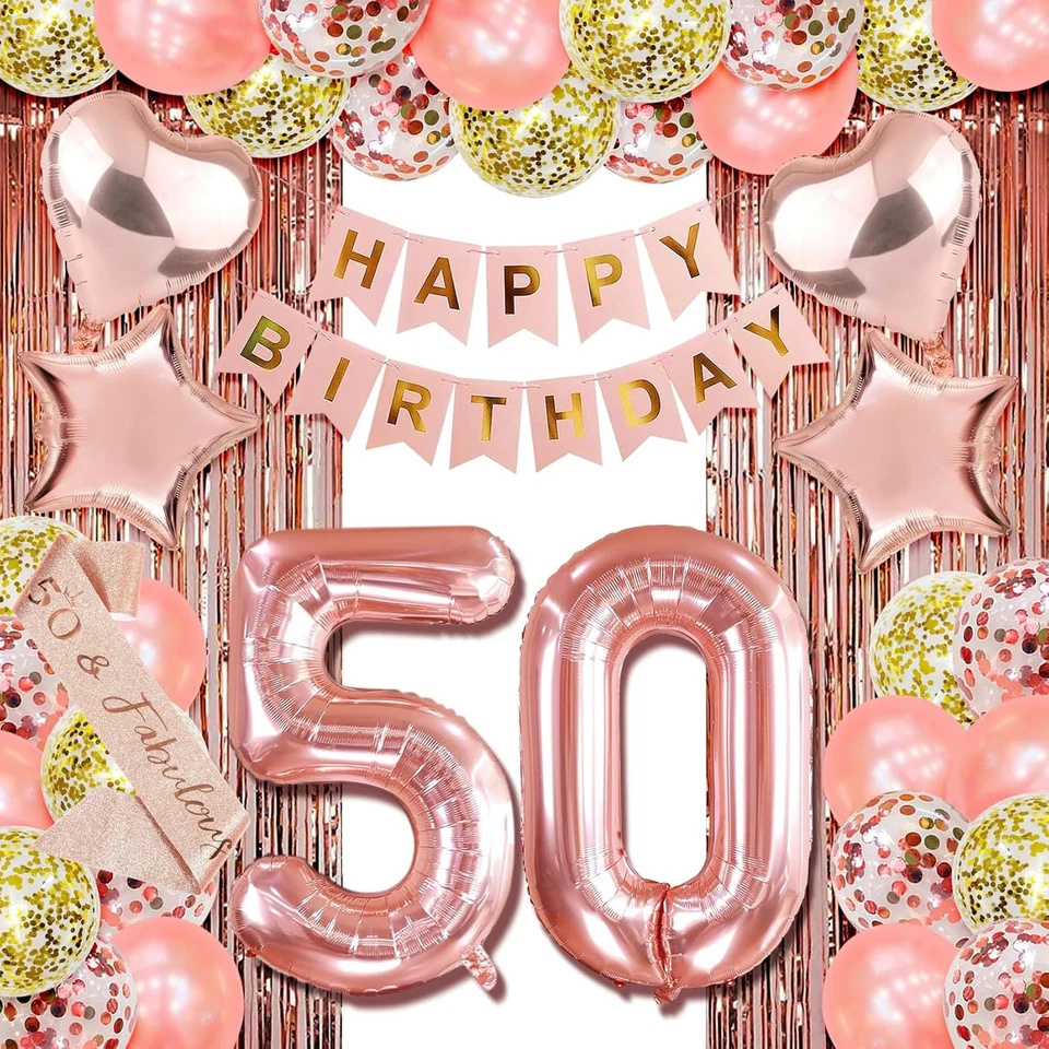 Rose Gold 50th Birthday Decorations for Her - Party Decor with Fifty Birthday... - Image 2 of 4