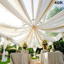 White 10 x 40 ft Professional Sheer CEILING CURTAIN Drapes Party Decorations