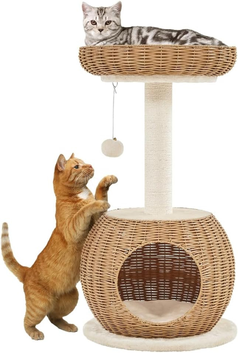 Cuccia Gatto in Rattan con Tiragraffi | Albero Gioco Naturale