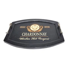Chardonnay Wendham Hill Vineyards Wooden Leather Lined Serving Tray Embroidered