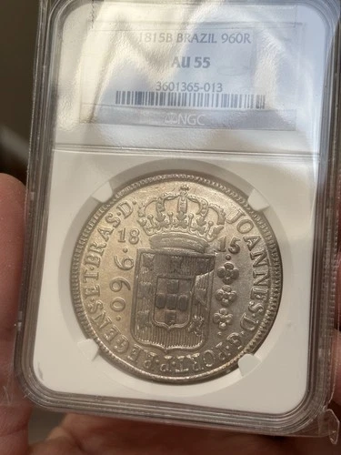 1815B Brazil 960 Reis Silver Coin NGC 55