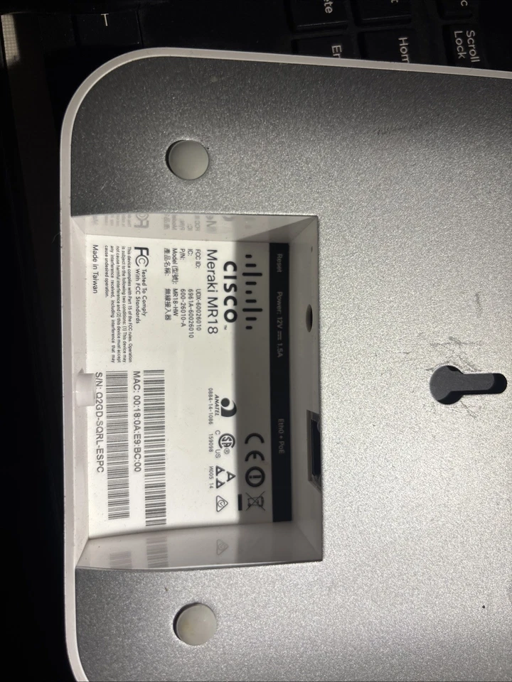 Punto de acceso inalámbrico administrado en la nube de doble banda Cisco Meraki MR18-HW PoE-sin cables Foto 3 de 4