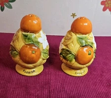 Florida Oranges and Flowers Vintage Salt and Pepper Shakers 3.5” 