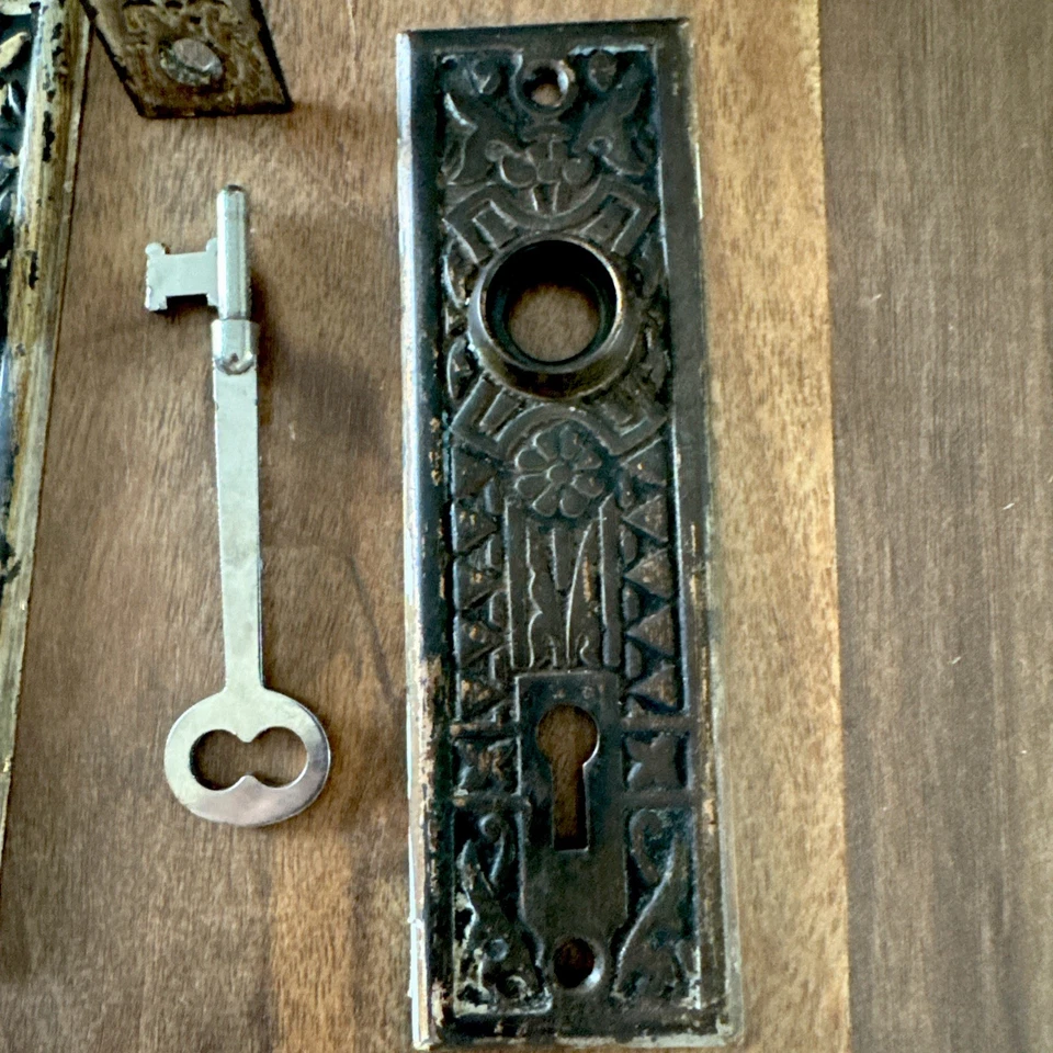 老式室内门锁、玻璃门把手和钢门把手板带钥匙 — 第 4/4 张图片