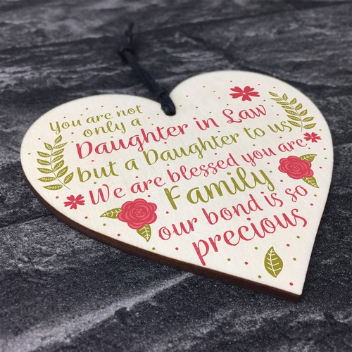 Daughter In Law Plaque Sayings Wooden Heart Birthday Wedding Christmas Gifts - Picture 8 of 8