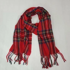 Steve Madden Womens Scarf Red Plaid Muffler Fringe 70" Italian Multicolor New