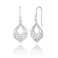 Sterling Silver Open Teardrop Filigree Dangle Earrings