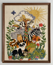 Bordado De Colección Enmarcado Años 70 Animal Kingdom Lg Crewel Completo Creativo Dim. #1135