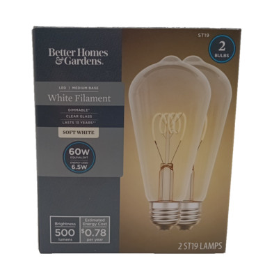 Better Homes & Gardens LED Vintage Style Light Bulb St19 60 Watts Soft ...