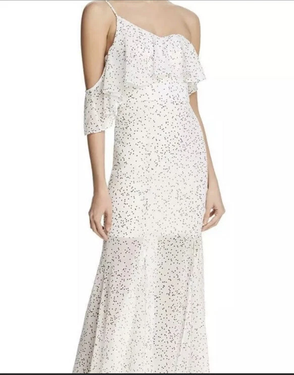 NWT Keepsake the Label Embrace Me White Polka Dot One Shoulder Maxi Dress XS