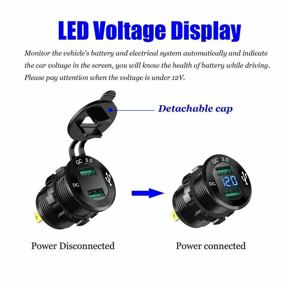 Dual USB Fast Charger Socket Power Outlet Adapter for 12-24V Car Boat Motorcycle - Image 3 of 4
