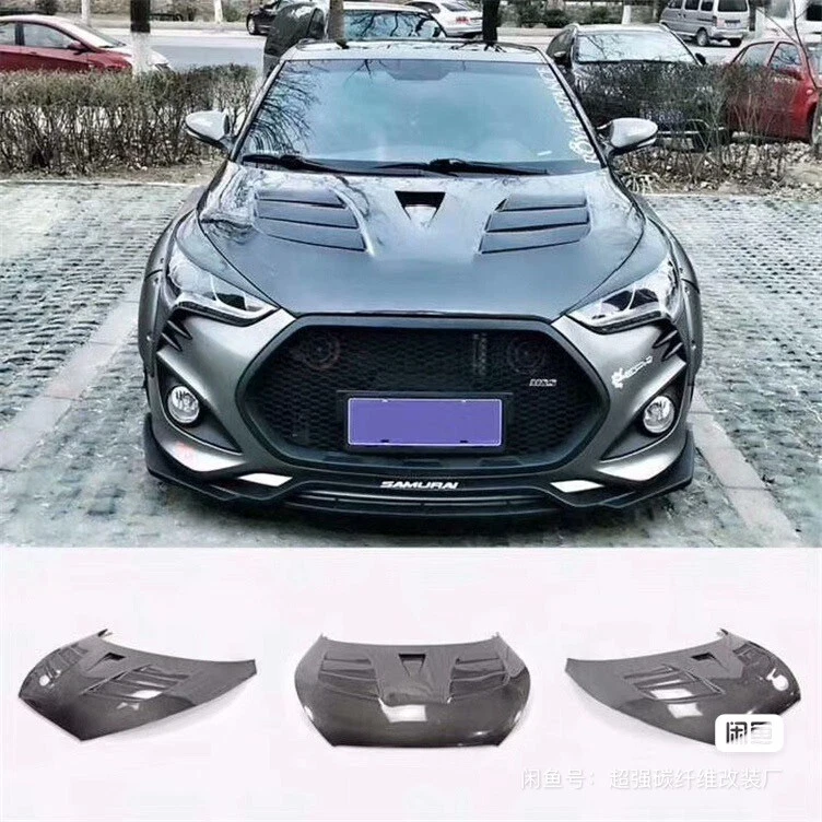 Cubierta del capó del panel delantero de fibra de carbono real para Hyundai Veloster 2012-2017 Foto 2 de 2