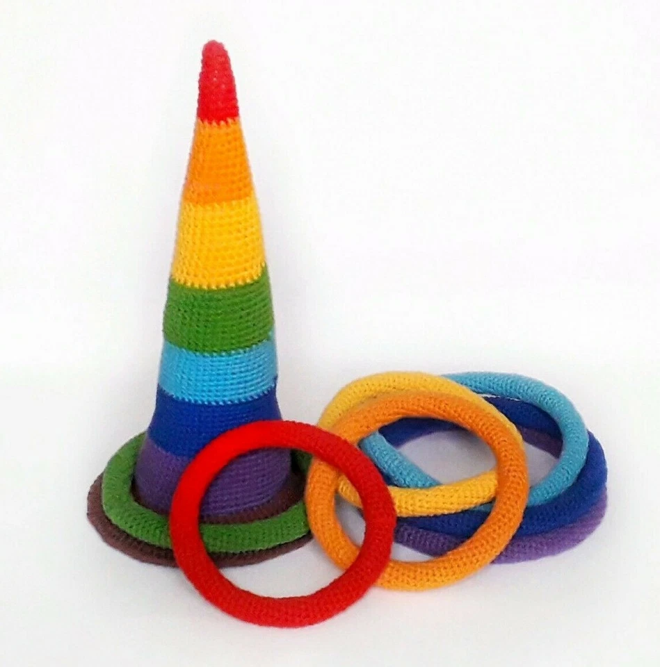 Pattern crochet Waldorf and Montessori eco toy Pattern rainbow pyramid with ring - Image 3 of 4