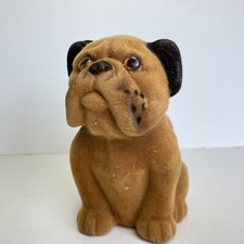 Vtg Flocked Bulldog Coin Bank Royalty Designs Retro Kitsch Clean W/ Stopper