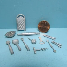 Dollhouse Miniature Unfinished Metal Various Kitchen Accessories / Tools