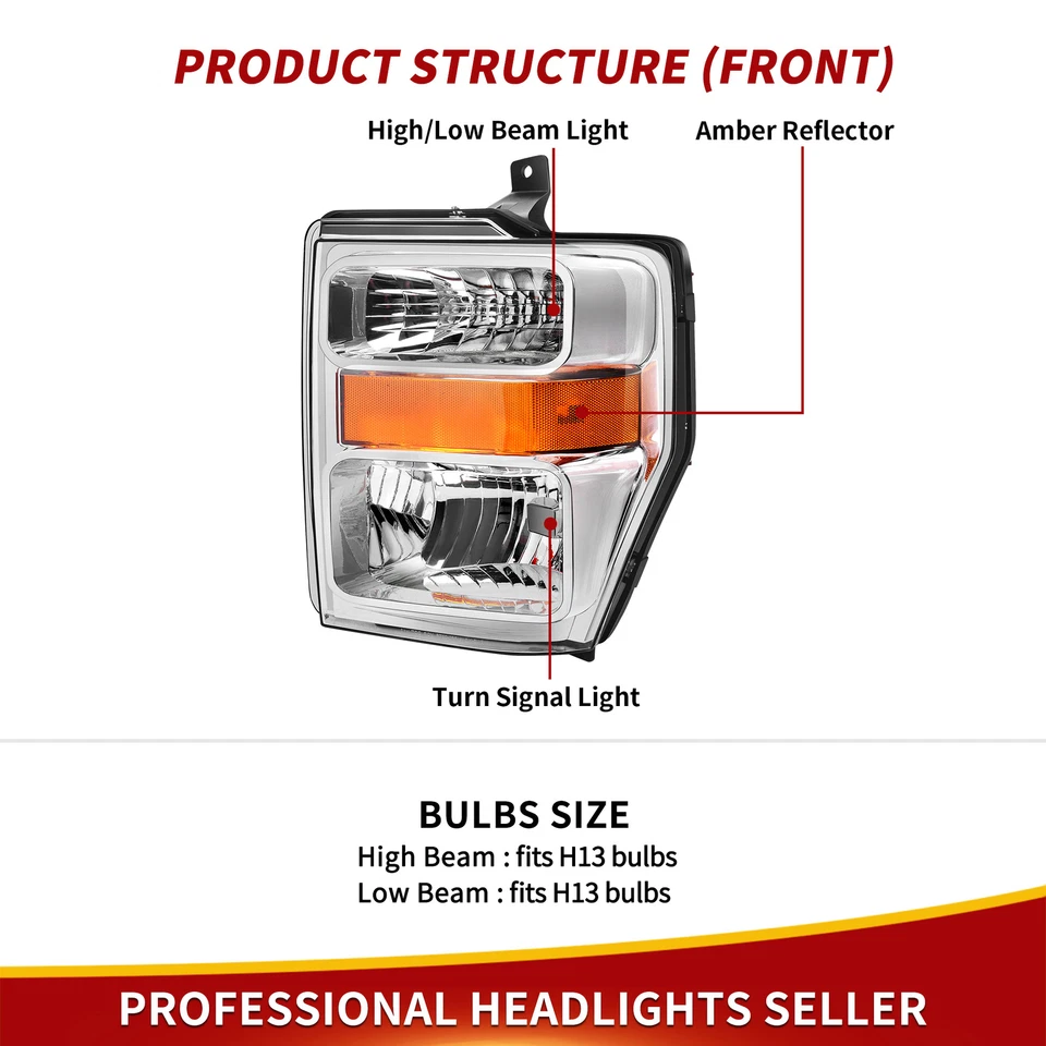 Fits For 2008-2010 Ford F250 F350 F450 Super Duty Pickup Headlights Lamps Pair - Image 4 of 4