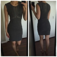 Maje Women's Gray Wash Cut Out Body Con Rushed Mini Dress Size 2