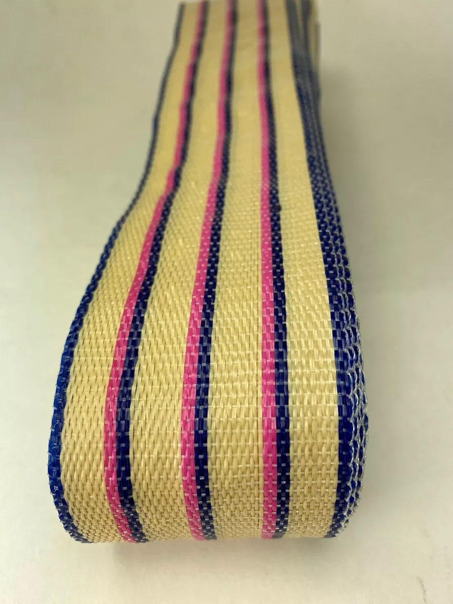 Lawn chair webbing, 72ft new, tan stripes with pink accent 2 1/4in wide