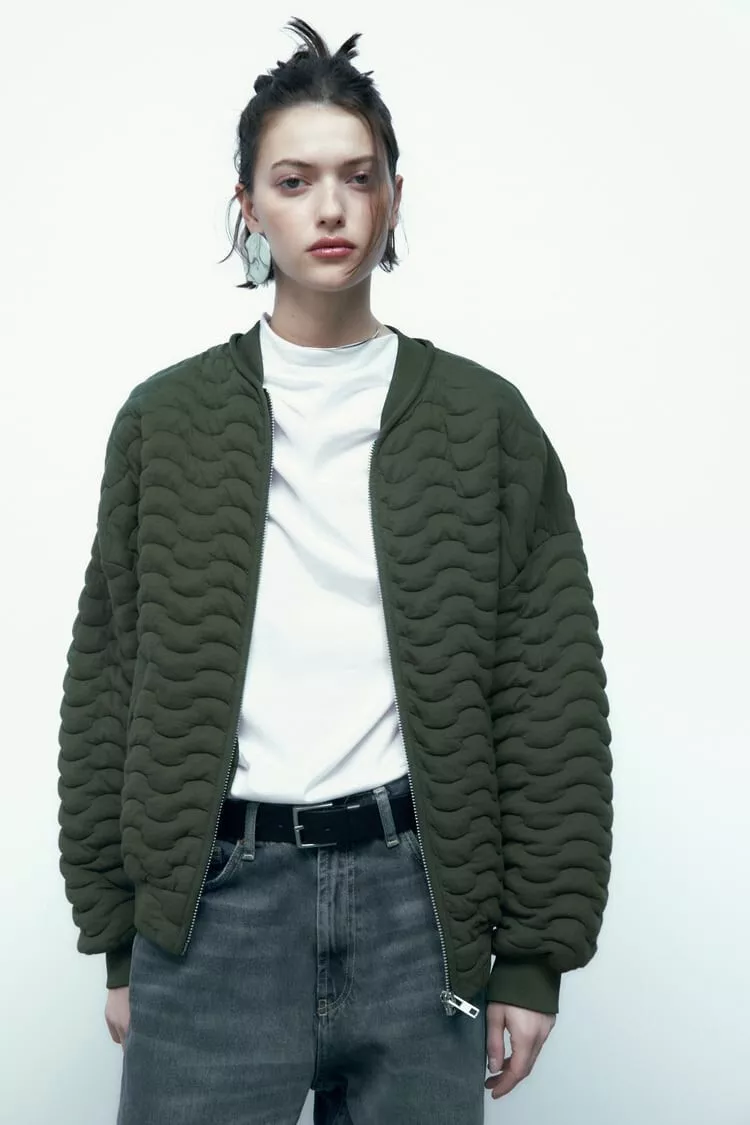 Zara quilted sales bomber jacket