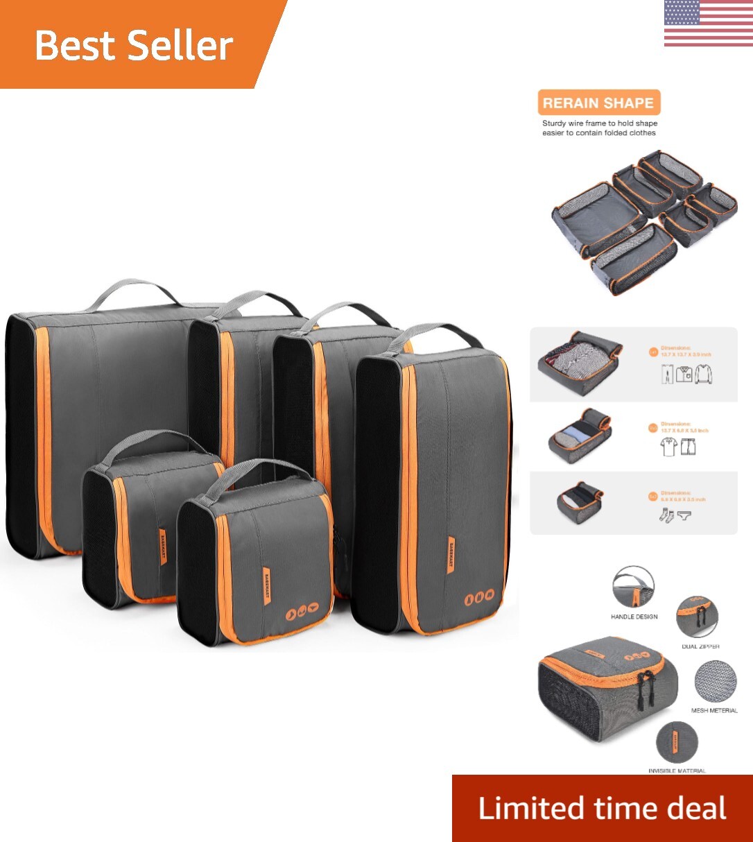 Durable Packing Cubes - Luggage Organizer Bags - Keep Shape - Travel Accessories-image