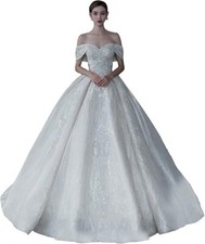 Acecare GREOENEL Amor Luxury Wedding Dress Boat Neck Lace Off Shoulder Train