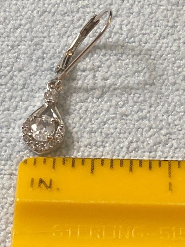 .925 Sterling Silver 22 count White Zircon Drop/Dangle Earrings Leverbacks - Picture 10 of 10